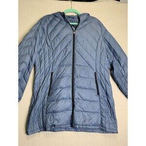 London Fog Women's Light Weight Packable Down Hooded Jacket Size XL Blue
